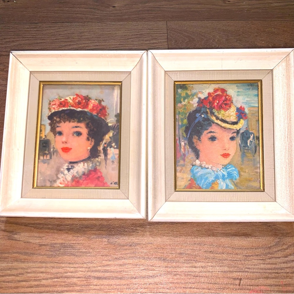 set of 2 Vintage Signed L’Abe Oil Paintings small